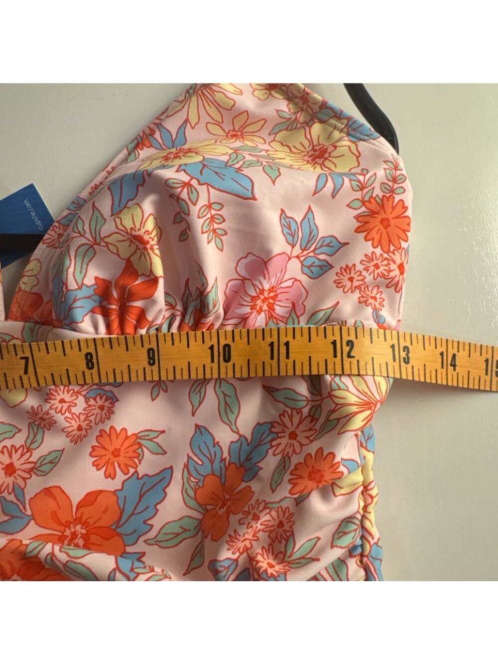 NWT cupshe one piece swimsuit large womens Retro Floral pink orange blue Runched - Picture 5 of 10